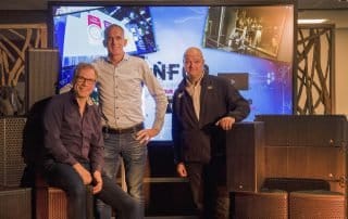 V.l.n.r.: Francois Hobma (CEO NFGD), Hans Peitsman (directeur Peitsman Licht en Geluid), René Simmers (Operationeel Manager Verhuur NFGD)